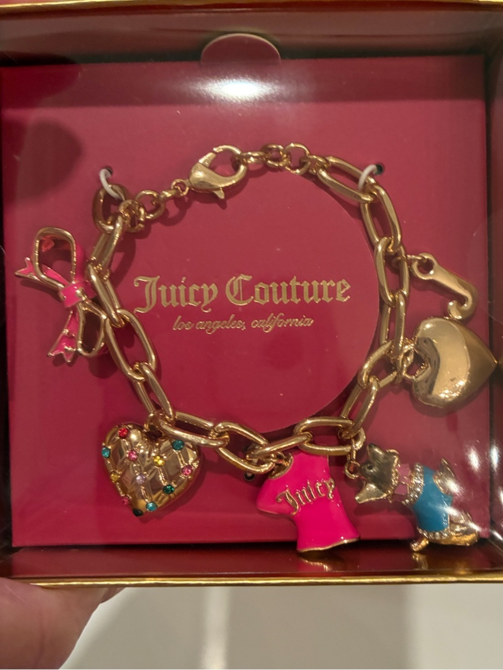 Juicy Couture Gold Charm Bracelet with T-Shirt, Dog 🐶, Hearts 💕 and Bow